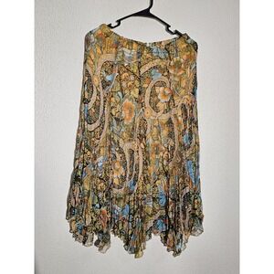 Studio 1940 Maxi Peasant Skirt Sz L Pleated Mettalic Gold Boho‎ Fesitival Flowy
